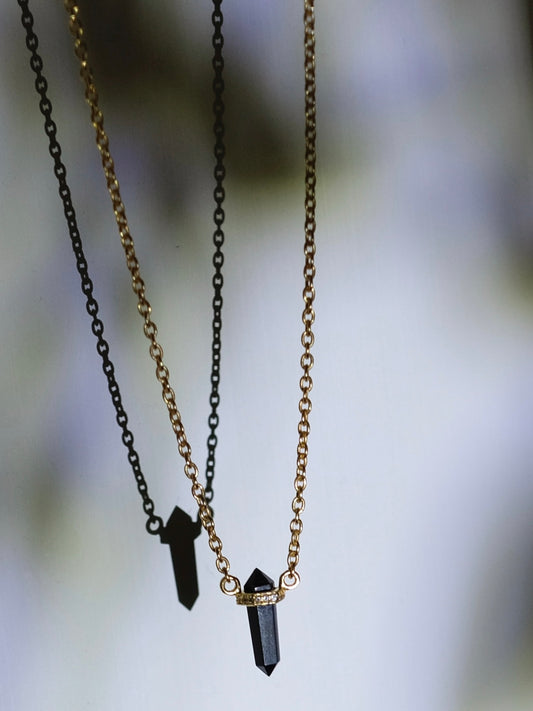 Black tourmaline crystal necklace gold