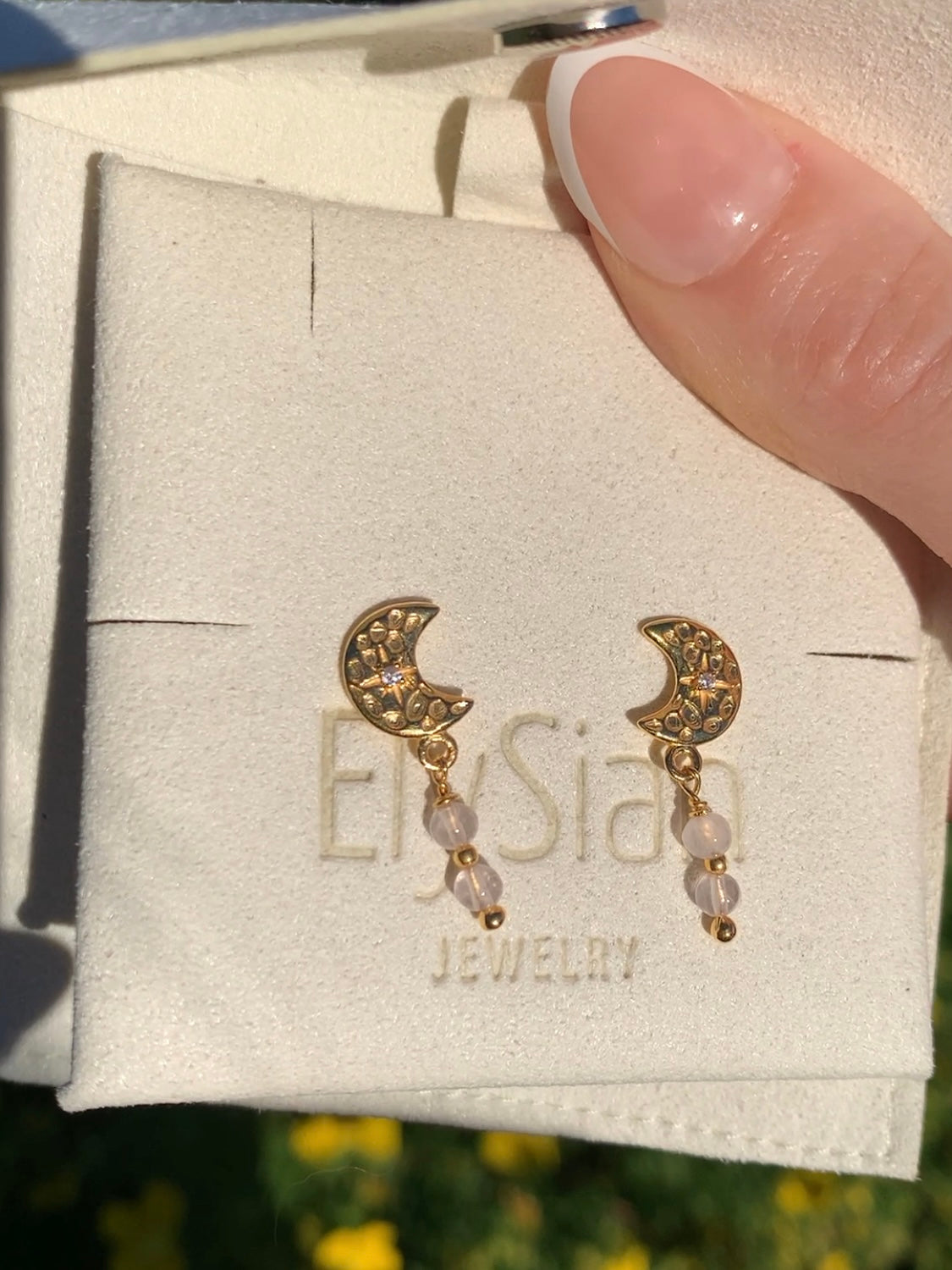 Crescent rose quartz earrings