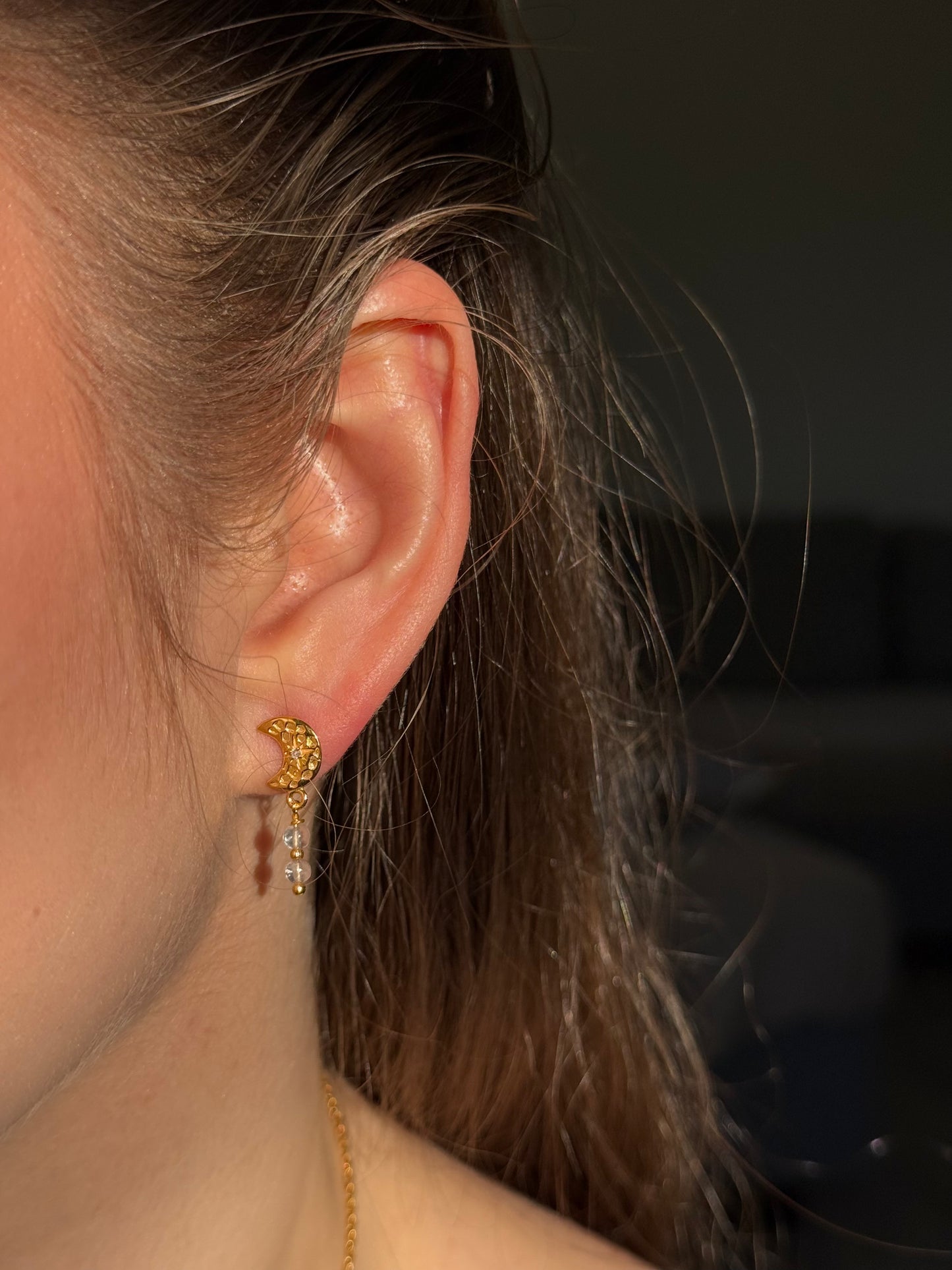 Crescent rose quartz earrings